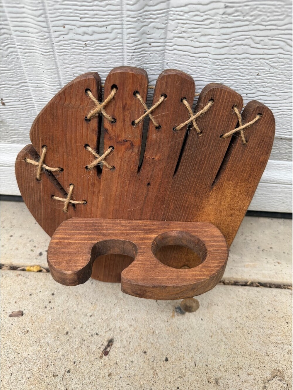 Vintage Wooden Baseball Glove Holder Bat Ball Hat Wall Hanging Mitt